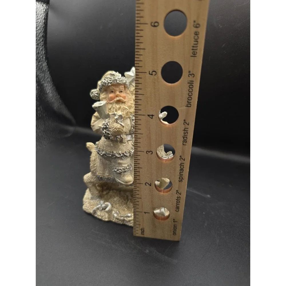 Santa On A  Deer Beautiful Shimmering Silver White Cornerstone Creations
